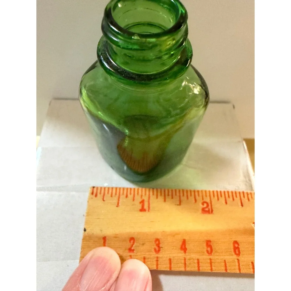 Vintage Emerald Green Glass Bottle Small Triangular Apothecary Bud Vase 3 inch